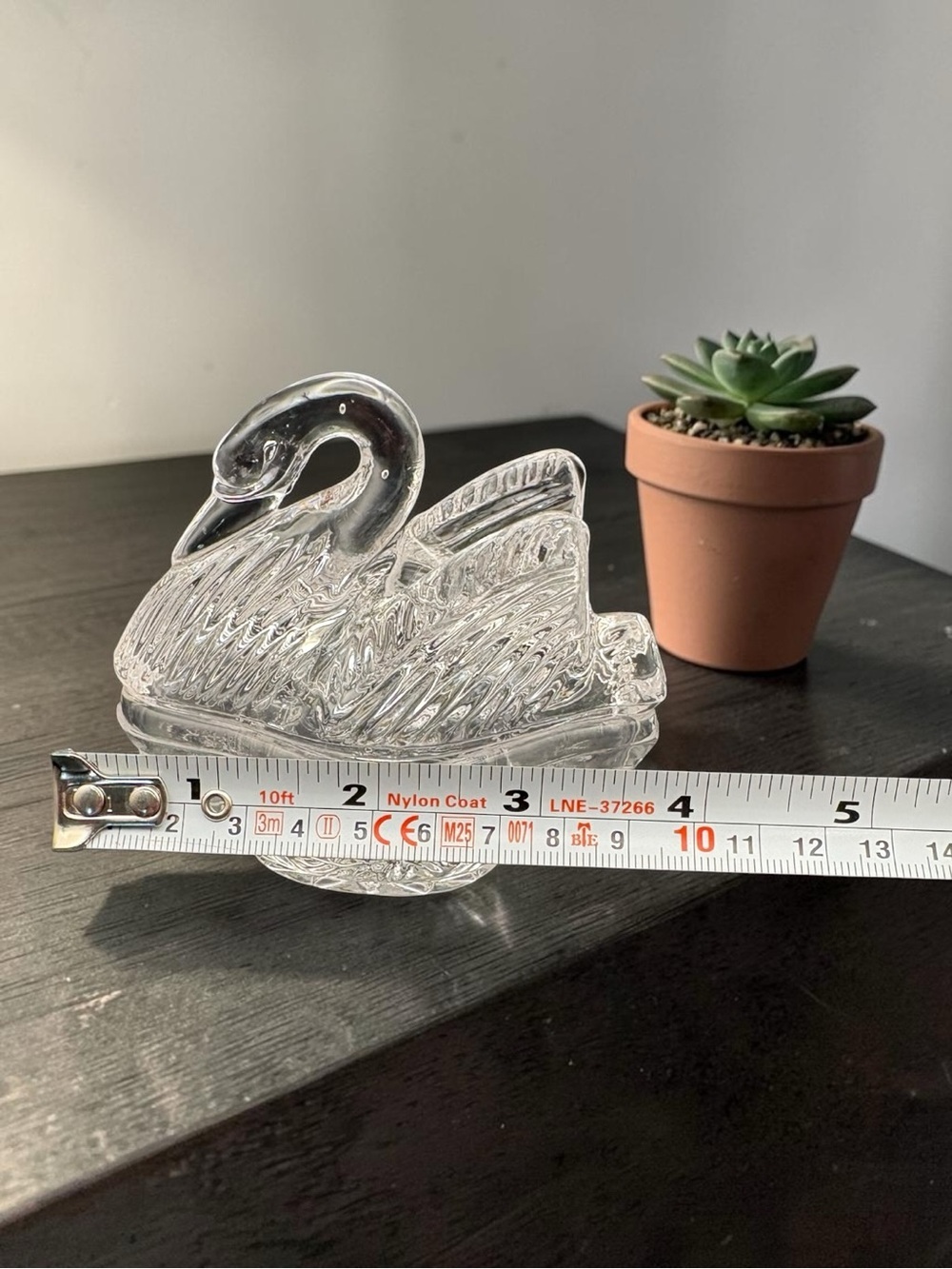 Vintage clear Swan On Nest Style Lead Crystal Cut Glass Trinket Jewelry Dish EUC - Picture 5 of 16